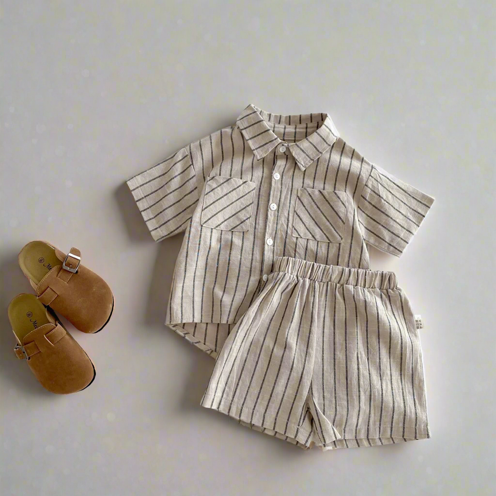 Boys Button Up Striped Set