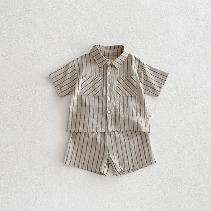 Boys Button Up Striped Set